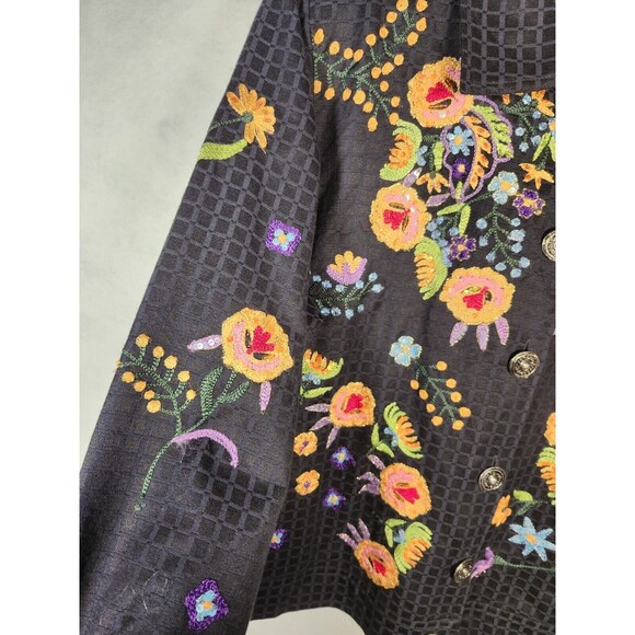 Julia Kim Embroidered Floral Jacket XL Boho Colorful Embellished Art to Wear - Picture 6 of 8